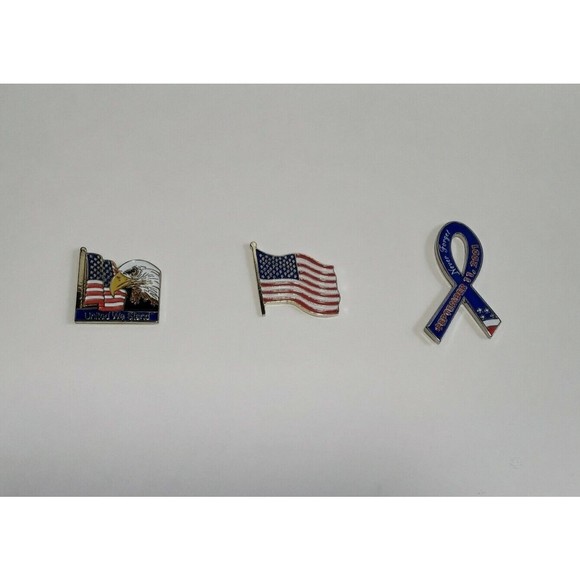 3 Patriotic Lapel/Hat Pins US Flag, Flag/Eagle United we Stand, 9/11 Ribbon - Picture 10 of 10